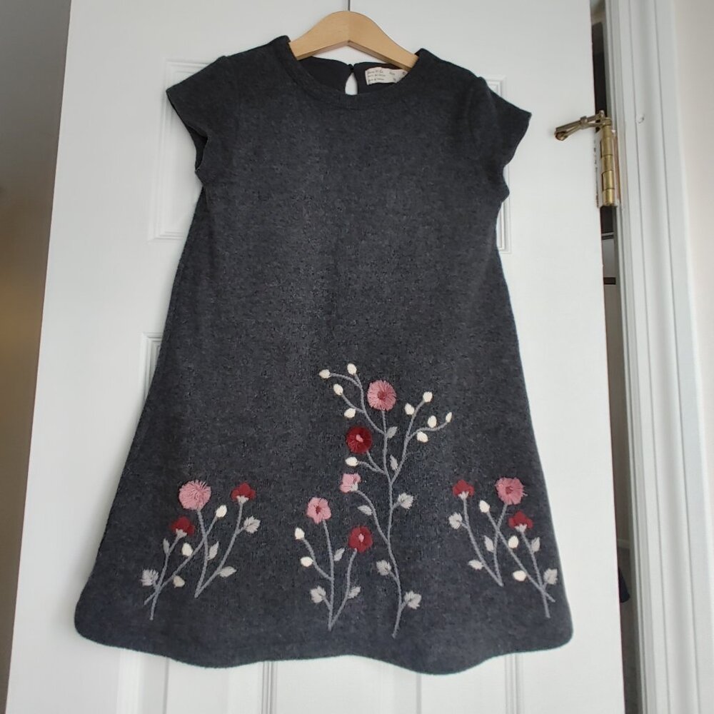 Zara Girls Wool blend with floral embroidered tunic dress, size 8